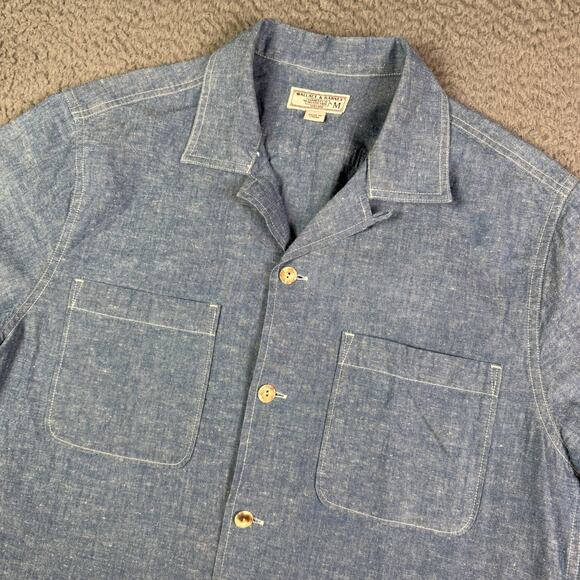 Wallace & Barnes Chambray 4-Pocket Camp Shirt Mens M Loop Collar Guayabera - Picture 1 of 10